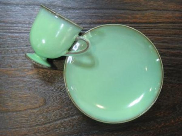 画像4: 有田焼　横石臥牛作　緑釉　コーヒー碗皿