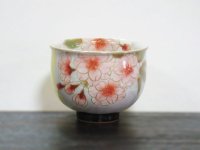 清水焼　土渕陶葊作　花好み（八重桜）茶呑み碗