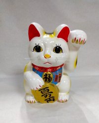 招き猫　白ネコ　左手１０号