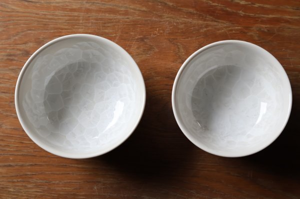 画像4: 清水焼　土渕陶葊作　花結晶（白地青赤）　組飯碗