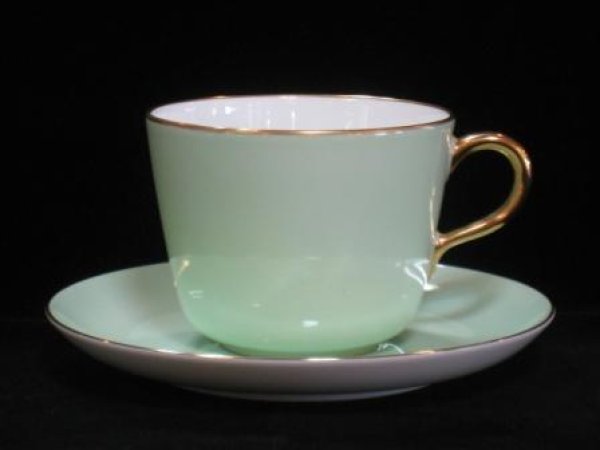 画像1: 大倉陶園　ライトグリーン蒔き　モーニングカップ＆ソーサー