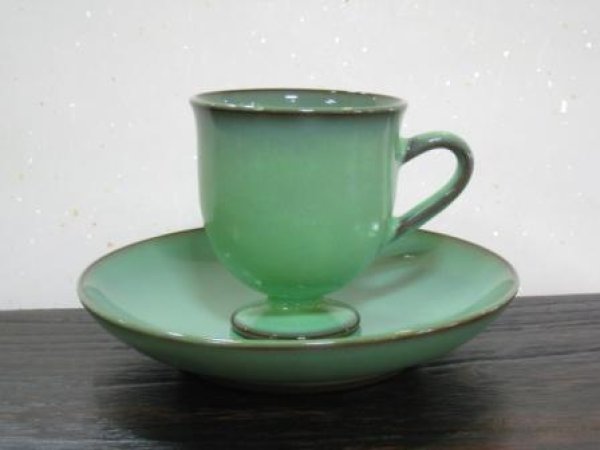 画像1: 有田焼　横石臥牛作　緑釉　コーヒー碗皿
